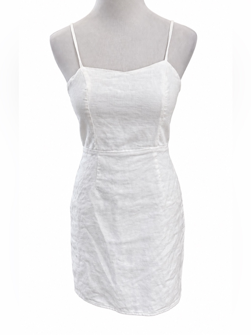 Sage White Linen Dress with Spaghetti Straps XS